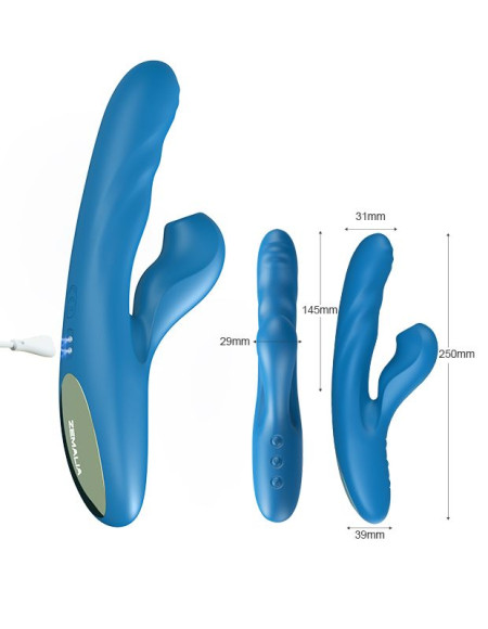Голубой вибратор Otto с возвратно-поступательными движениями, вакуумом и подогревом - 22,2 см.