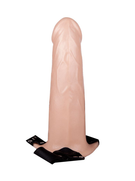 Пустотелый реалистичный фаллопротез на ремешках с заклепками - 17,5 см. Пустотелый реалистичный фаллопротез на ремешках с заклепками - 17,5 см.