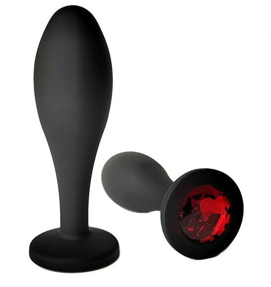 Черная анальная пробка с красным кристаллом - 9,5 см. Черная анальная пробка с красным кристаллом - 9,5 см.