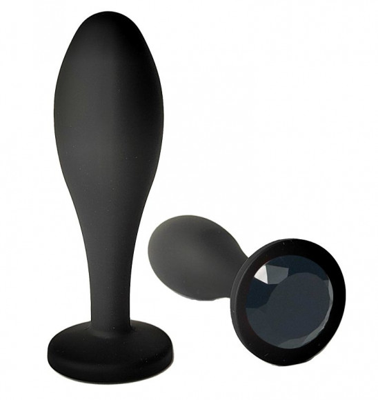 Черная анальная пробка с черным кристаллом - 7,7 см. Черная анальная пробка с черным кристаллом - 7,7 см.
