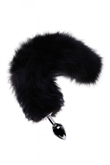 Большая серебристая металлическая анальная втулка с черным лисьим хвостом Большая серебристая металлическая анальная втулка с черным лисьим хвостом