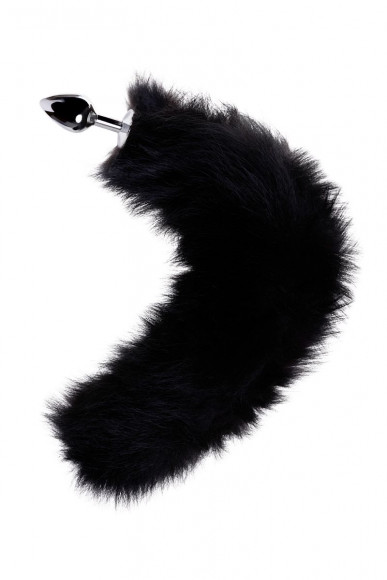 Большая серебристая металлическая анальная втулка с черным лисьим хвостом Большая серебристая металлическая анальная втулка с черным лисьим хвостом