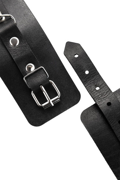 Черные однослойные наручники из натуральной кожи с цепочкой