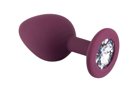 Бордовая средняя силиконовая пробка с прозрачным кристаллом Бордовая средняя силиконовая пробка с прозрачным кристаллом