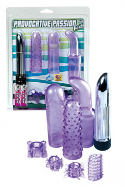 Мини-вибратор с насадками и эрекционными колечками - 11,5 см.