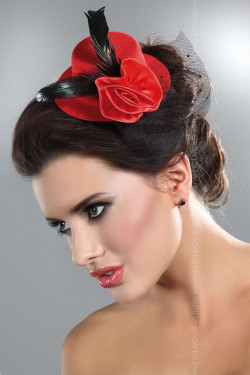 Красная шляпка с цветком и чёрными пёрышками Красная шляпка с цветком и чёрными пёрышками