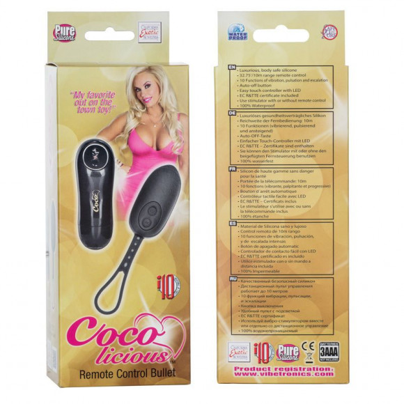 Чёрное виброяйцо с дистанционным управлением Coco licious Remote Control Bullet Чёрное виброяйцо с дистанционным управлением Coco licious Remote Control Bullet