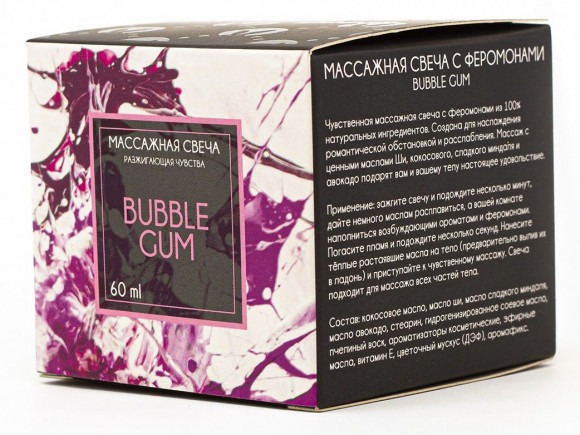 Массажная свеча Bubble Gum - 60 мл. Массажная свеча Bubble Gum - 60 мл.