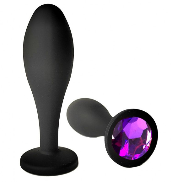 Черная анальная пробка с фиолетовым кристаллом - 7,7 см. Черная анальная пробка с фиолетовым кристаллом - 7,7 см.