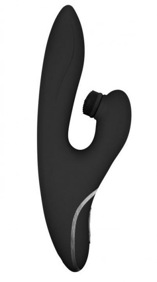 Чёрный вибратор BOOM Fir с клиторальной щёточкой - 23 см. Чёрный вибратор BOOM Fir с клиторальной щёточкой - 23 см.