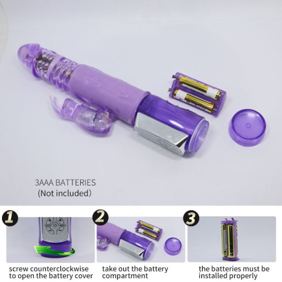 Фиолетовый ротатор с возвратно-поступательными движениями и клиторальным стимулятором - 24 см.