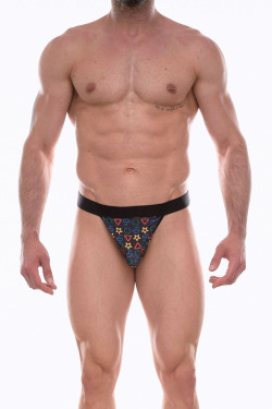 Темно-серые трусы-тонги с разноцветным принтом Темно-серые трусы-тонги с разноцветным принтом