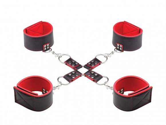 Чёрно-красный двусторонний комплект для бандажа Reversible Hogtie Чёрно-красный двусторонний комплект для бандажа Reversible Hogtie