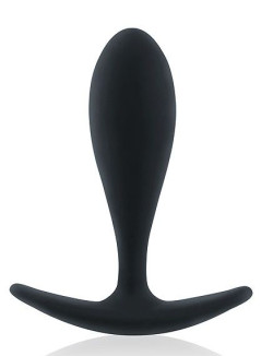 Черная гладкая анальная пробка с ограничительным основанием - 9 см. Черная гладкая анальная пробка с ограничительным основанием - 9 см.