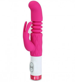 Розовый вибратор с клиторальным зайчиком G rabbit Plush Stroker - 22,2 см.