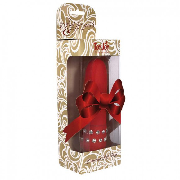 Красный мини-вибратор с кристаллами Diamond Red Petit - 11 см.