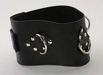 Чёрный не подшитый кожаный ошейник с кольцами Чёрный не подшитый кожаный ошейник с кольцами