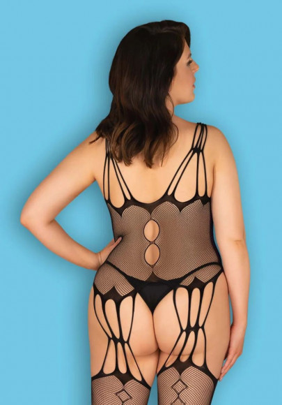 Эффектный боди-комбинезон с имитацией чулок и вырезами