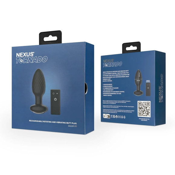 Черная анальная вибровтулка Nexus Tornado Medium с функцией вращения Черная анальная вибровтулка Nexus Tornado Medium с функцией вращения