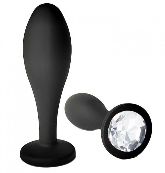 Черная анальная пробка с прозрачным кристаллом - 11 см. Черная анальная пробка с прозрачным кристаллом - 11 см.