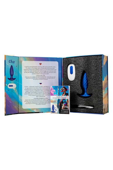 Синяя анальная вибровтулка Closs с управлением через приложение