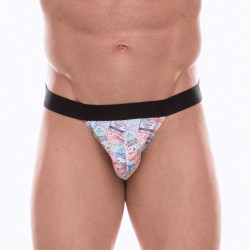 Мужские трусы-танга с принтом в виде цветных штампов Мужские трусы-танга с принтом в виде цветных штампов