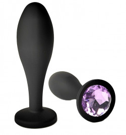 Черная анальная пробка с сиреневым кристаллом - 11 см.