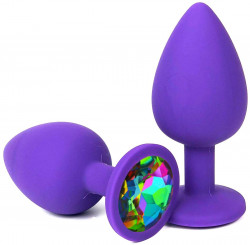 Фиолетовая силиконовая пробка с разноцветным кристаллом - 10,5 см. Фиолетовая силиконовая пробка с разноцветным кристаллом - 10,5 см.