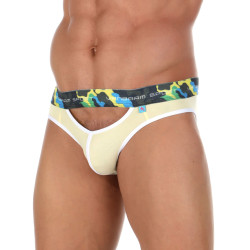 Желтые мужские трусы-слипы с пикантными вырезами под поясом Желтые мужские трусы-слипы с пикантными вырезами под поясом