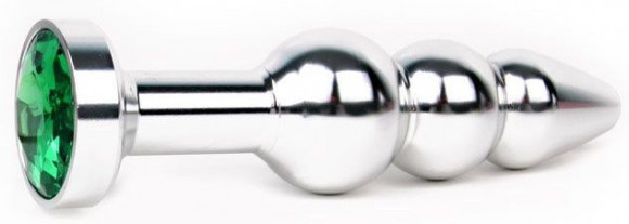 Удлиненная серебристая анальная втулка с зеленым кристаллом - 11,3 см. Удлиненная серебристая анальная втулка с зеленым кристаллом - 11,3 см.