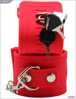 Красные силиконовые наручники с фиксацией Красные силиконовые наручники с фиксацией