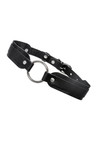 Черный кожаный чокер-ошейник со скруглёнными углами