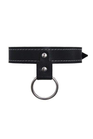 Черный узкий однослойный ошейник с серебристым поводком-цепочкой