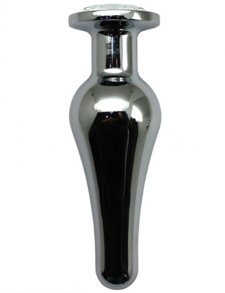 Серебристая анальная пробка с прозрачным кристаллом - 13 см. Серебристая анальная пробка с прозрачным кристаллом - 13 см.