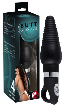 Черная анальная втулка с вибрацией Butt Groove Small - 17 см.