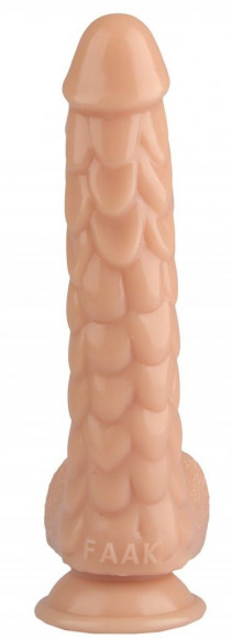 Телесный реалистичный фаллоимитатор с чешуйками на присоске - 24 см. Телесный реалистичный фаллоимитатор с чешуйками на присоске - 24 см.