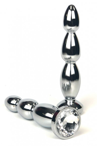 Серебристая анальная пробка-ёлочка с прозрачным кристаллом - 13 см. Серебристая анальная пробка-ёлочка с прозрачным кристаллом - 13 см.