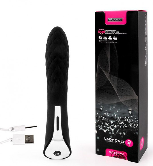 Черный стильный вибромассажер с 7 режимами пульсации - 20 см. Черный стильный вибромассажер с 7 режимами пульсации - 20 см.