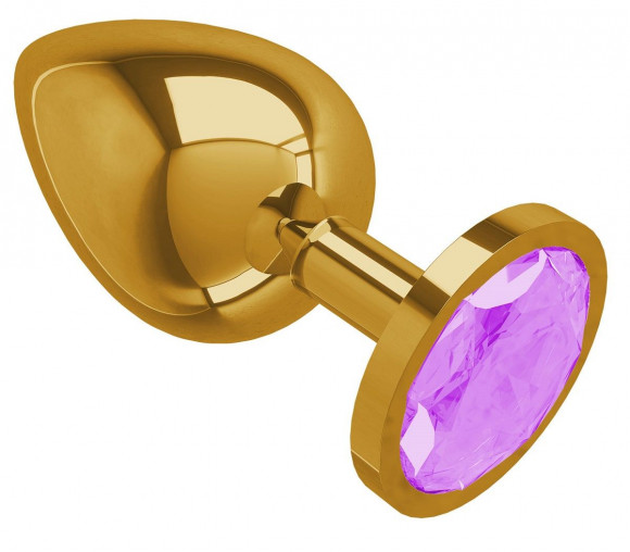 Золотистая большая анальная пробка с сиреневым кристаллом - 9,5 см. Золотистая большая анальная пробка с сиреневым кристаллом - 9,5 см.