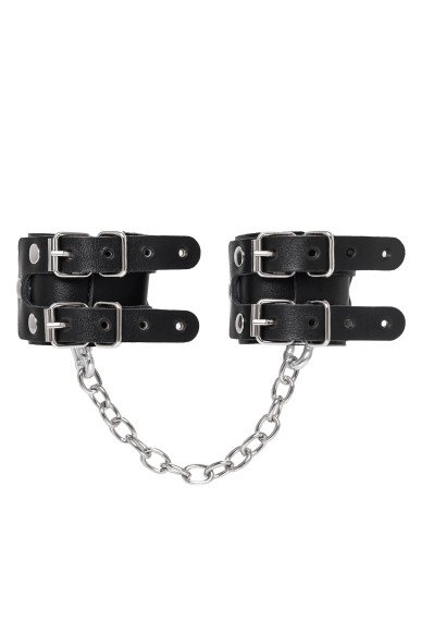 Черные кожаные наручники-браслеты с двумя ремешками