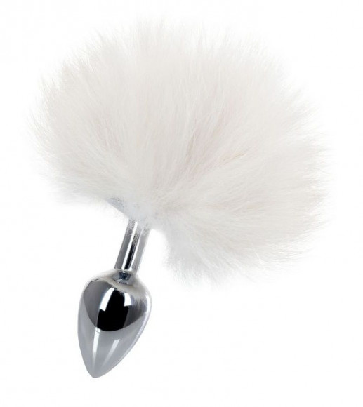 Серебристая анальная втулка с белым заячьим хвостом Серебристая анальная втулка с белым заячьим хвостом
