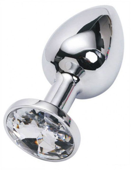 Серебристая анальная пробка из металла с прозрачным стразом - 7 см. Серебристая анальная пробка из металла с прозрачным стразом - 7 см.