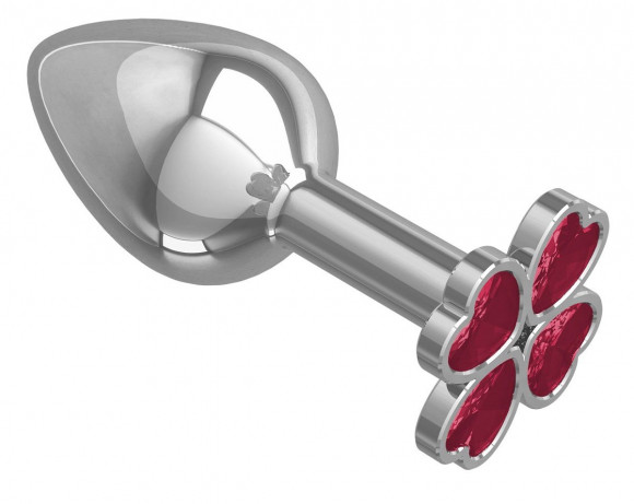 Серебристая анальная втулка с клевером из малиновых кристаллов - 7 см. Серебристая анальная втулка с клевером из малиновых кристаллов - 7 см.