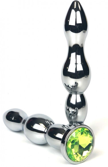 Серебристая удлиненная анальная пробка-ёлочка с лаймовым кристаллом - 12 см. Серебристая удлиненная анальная пробка-ёлочка с лаймовым кристаллом - 12 см.