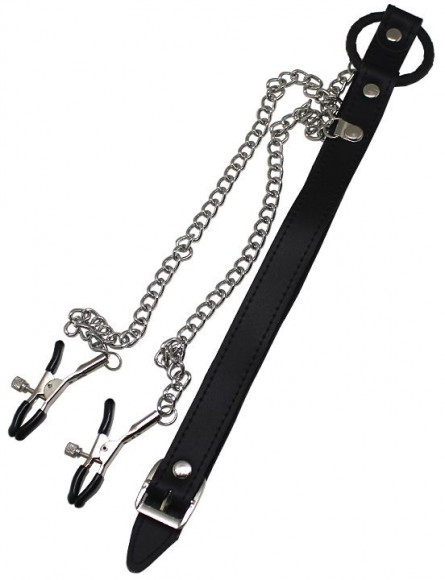 Черный кляп-кольцо с серебристым зажимами для сосков Черный кляп-кольцо с серебристым зажимами для сосков