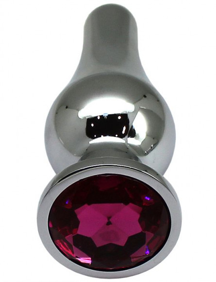 Серебристая анальная пробка с малиновым кристаллом - 13 см. Серебристая анальная пробка с малиновым кристаллом - 13 см.