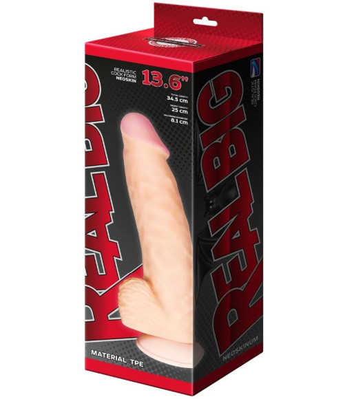 Телесный фаллоимитатор-супергигант с мошонкой на присоске - 34,5 см. Телесный фаллоимитатор-супергигант с мошонкой на присоске - 34,5 см.