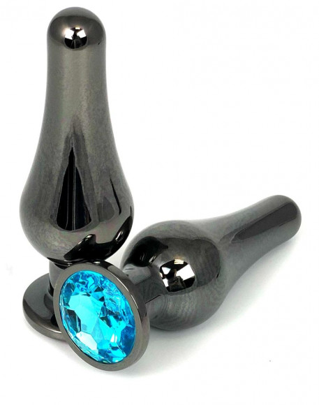 Черная удлиненная анальная пробка с голубым кристаллом - 11,5 см. Черная удлиненная анальная пробка с голубым кристаллом - 11,5 см.