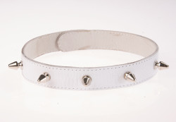 Кожаный белый ошейник на кнопках  