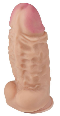 Телесный фаллоимитатор-супергигант с мошонкой на присоске - 33,5 см. Телесный фаллоимитатор-супергигант с мошонкой на присоске - 33,5 см.
